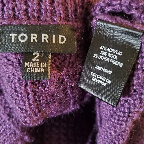 Torrid Lurex Pointell Wool Metallic Purple Cable Knit Tunic Sweater 2XL 18/20 - Picture 11 of 13